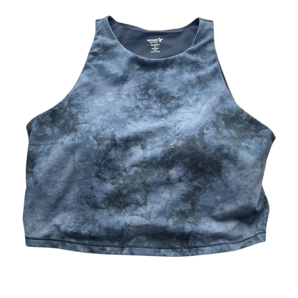 Old Navy Active Powerchill Blue Tie Dye Crop Tank‎ Top Light Support Bra XL- NWT
